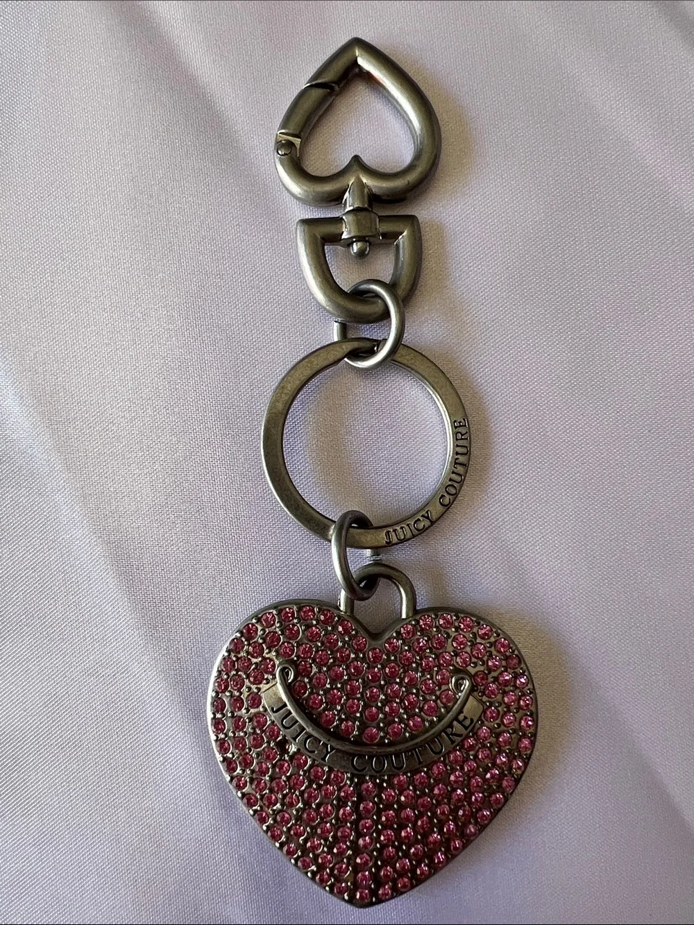 Juicy Couture vintage Pink Crystal Heart Key Holder with Branded Ring